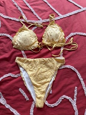 Dippin Daisys Yellow Eyelet Triangle Bikini Set